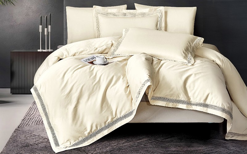 Linda Lace Cotton Duvet Cover Bedding Set Without Filling 6 PCS - King L.Beige