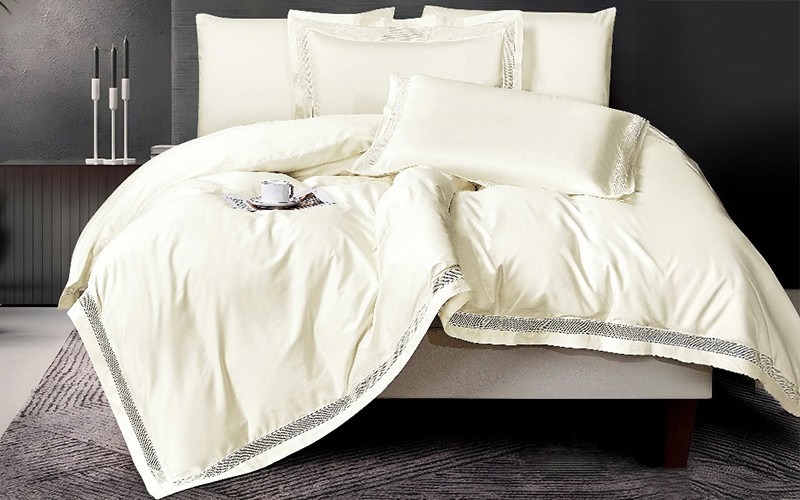 Linda Lace Cotton Duvet Cover Bedding Set Without Filling 6 PCS - King Cream