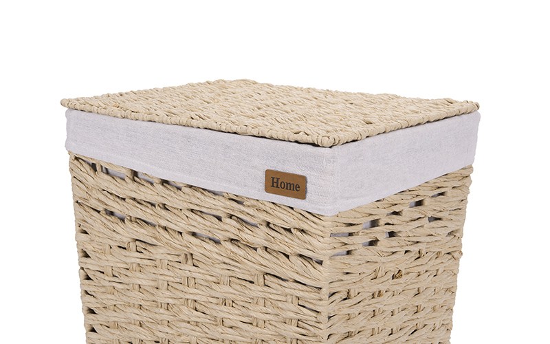 Woven Paper Rope Laundry Hamper Set with Lid and Removable Liner​​​​​​​ 3 Pcs - Beige