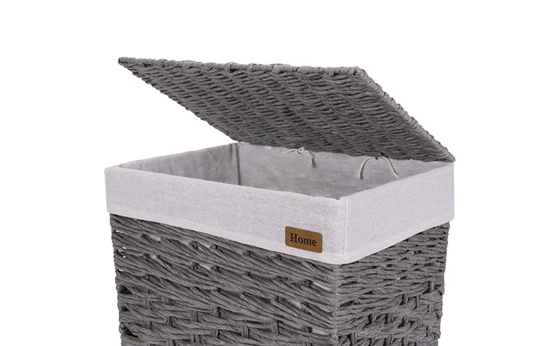 Woven Paper Rope Laundry Hamper Set with Lid and Removable Liner​​​​​​​ 3 Pcs - Grey
