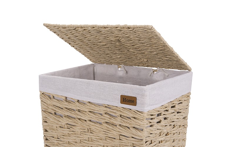 Woven Paper Rope Laundry Hamper Set with Lid and Removable Liner​​​​​​​ 3 Pcs - Beige