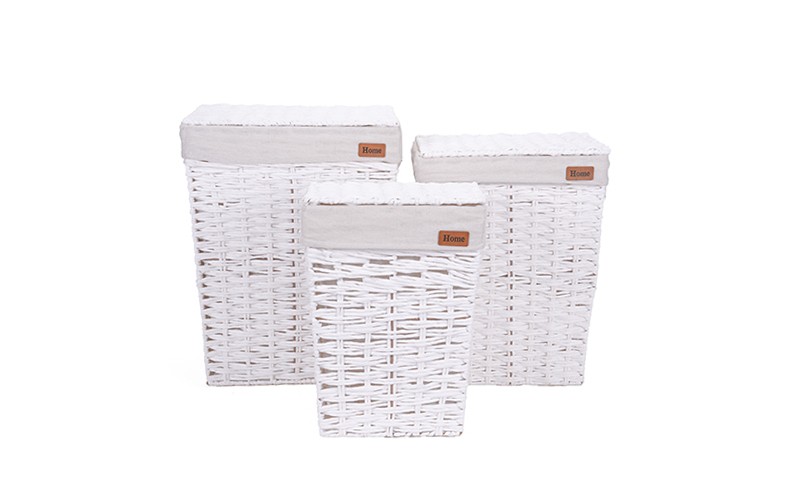 Woven Paper Rope Laundry Hamper Set with Lid and Removable Liner​​​​​​​ 3 Pcs - Off White