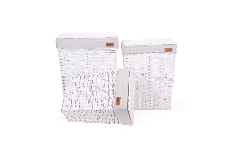 Woven Paper Rope Laundry Hamper Set with Lid and Removable Liner​​​​​​​ 3 Pcs - Off White