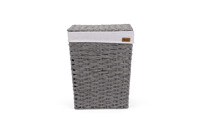 Woven Paper Rope Laundry Hamper Set with Lid and Removable Liner​​​​​​​ 3 Pcs - Grey