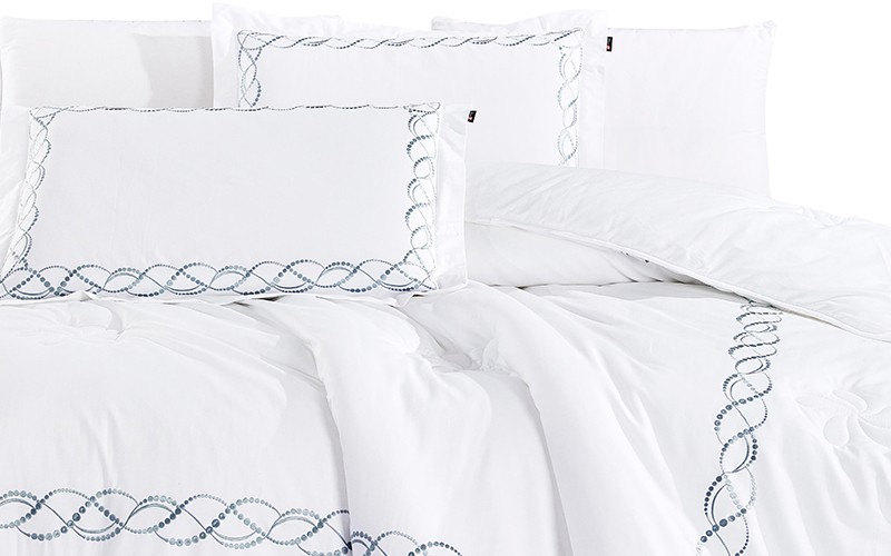 Grace Cotton Embroidered Comforter Bedding Set 6 PCS - King White & Silver