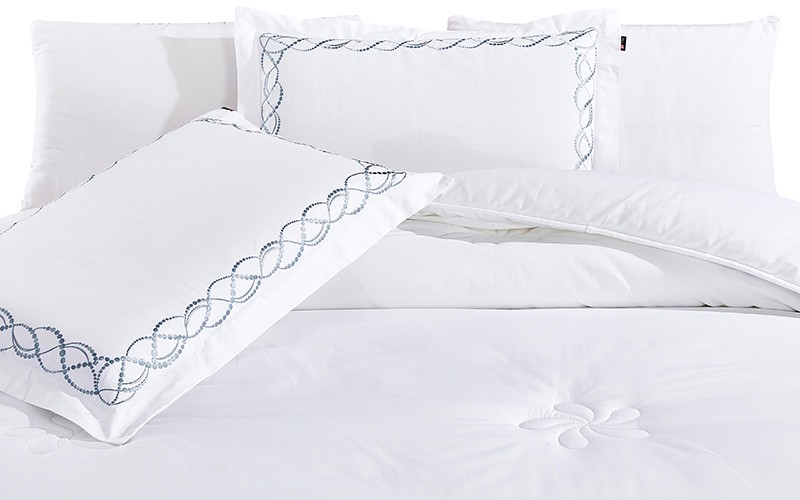Grace Cotton Embroidered Comforter Bedding Set 6 PCS - King White & Silver