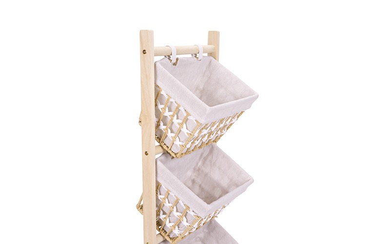 Woven Paper Rope Storage Baskets Set With Stand 3 PCS