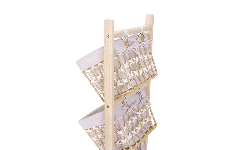 Woven Paper Rope Storage Baskets Set With Stand 3 PCS