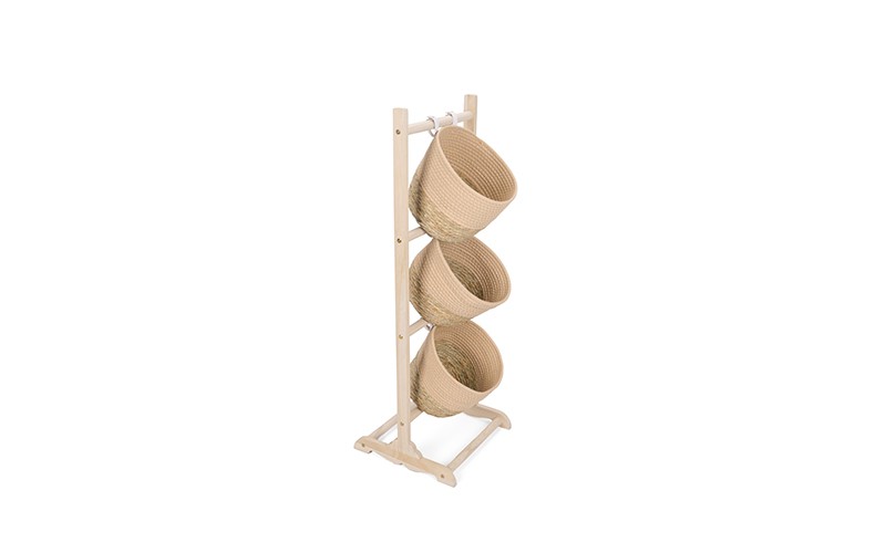 Woven Cotton Rope Storage Baskets Set With Stand 3 PCS