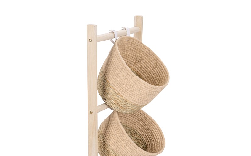 Woven Cotton Rope Storage Baskets Set With Stand 3 PCS