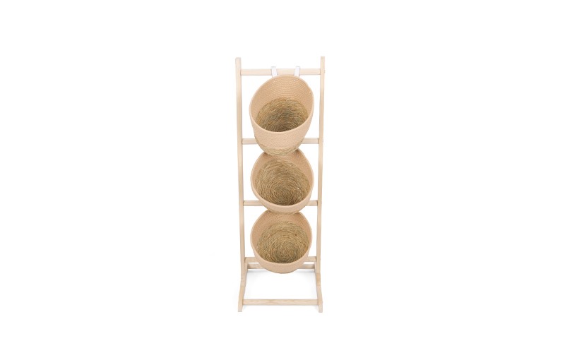 Woven Cotton Rope Storage Baskets Set With Stand 3 PCS