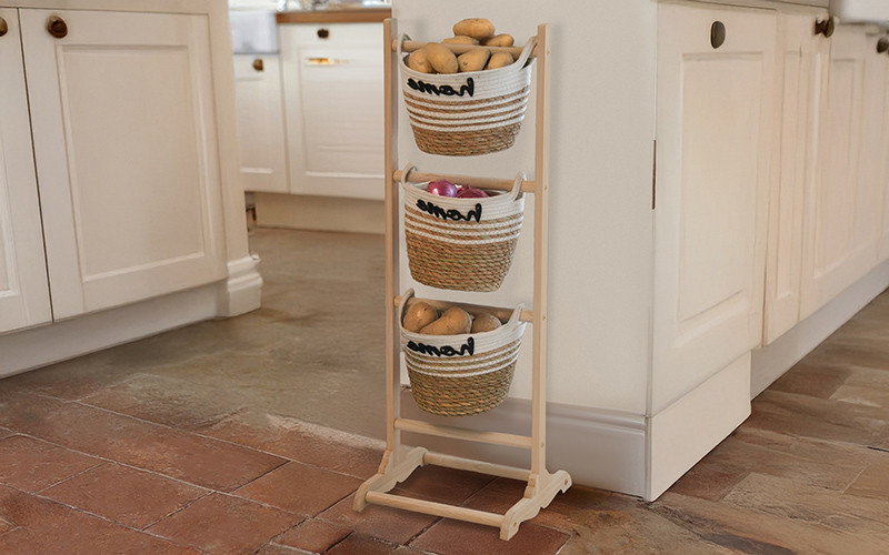 Woven Cotton Rope Storage Baskets Set With Stand 3 PCS
