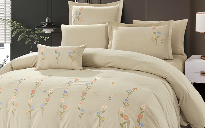 Sonia Embroidered Duvet Cover Bedding Set Without Filling 6 PCS - King L.Beige