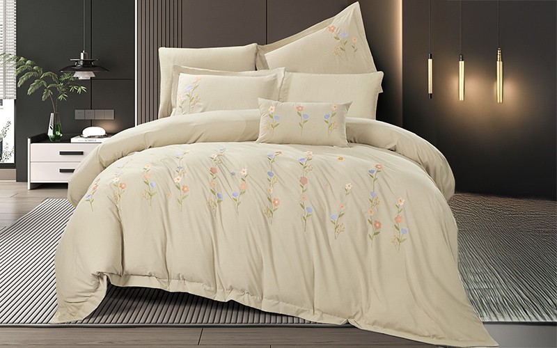 Sonia Embroidered Duvet Cover Bedding Set Without Filling 6 PCS - King L.Beige