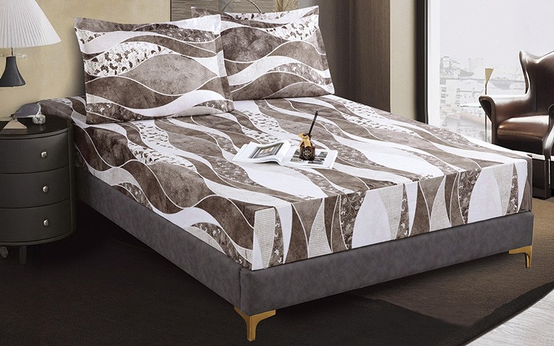 Rova Printed BedSheet Set 3 Pcs - King Brown & Off White