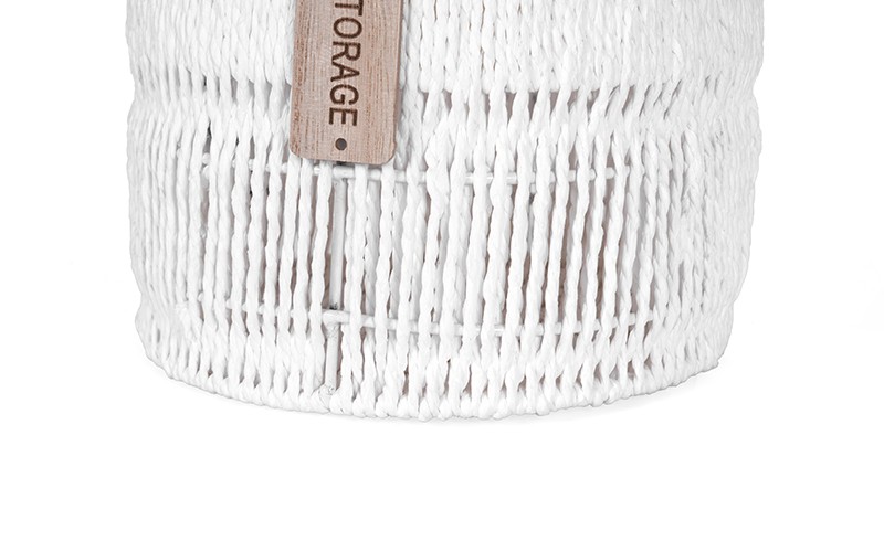Round Storage Basket With Natural Rope Weave and Wooden Lid 1 Pc - White