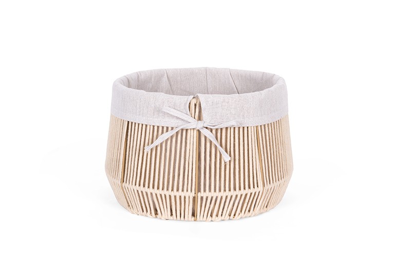 Round Storage Basket with Natural Rope Weave 1 Pc - Beige