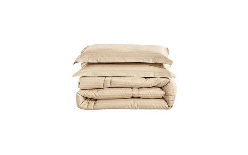 Marriot Cotton Stripe Comforter Bedding Set 7 PCS - King Beige
