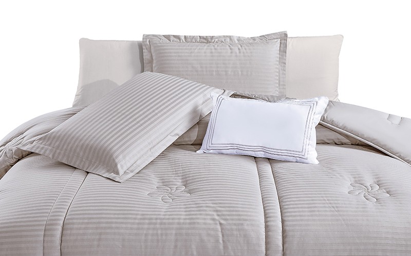 Marriot Cotton Stripe Comforter Bedding Set 7 PCS - King L.Grey