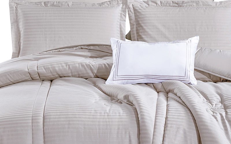 Marriot Cotton Stripe Comforter Bedding Set 7 PCS - King L.Grey