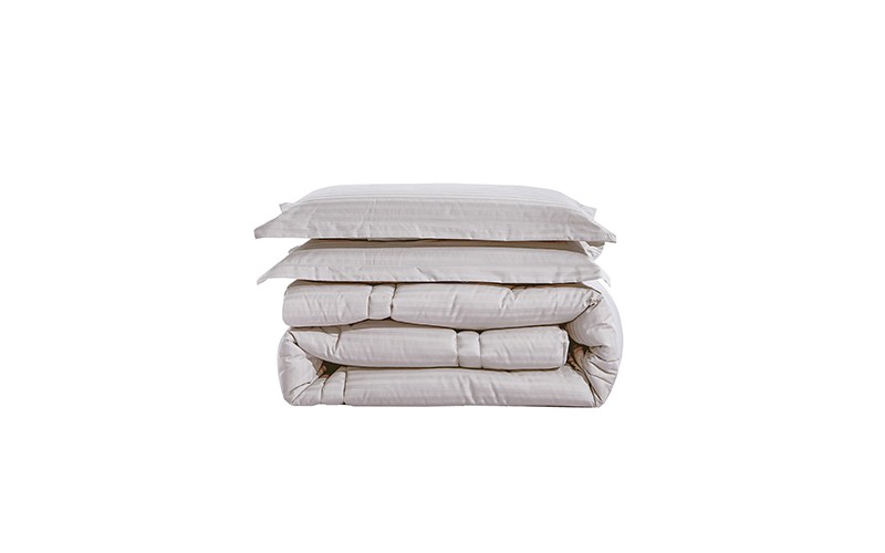 Marriot Cotton Stripe Comforter Bedding Set 7 PCS - King L.Grey