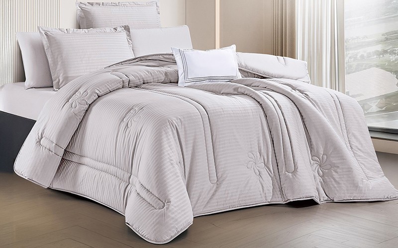 Marriot Cotton Stripe Comforter Bedding Set 7 PCS - King L.Grey