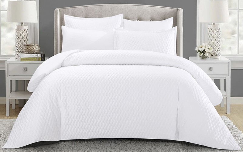 Diamond Cotton Comforter Bedding Set 6 PCS - King White