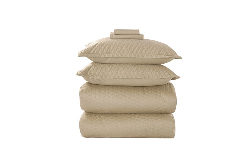 Diamond Cotton Comforter Bedding Set 6 PCS - King Beige