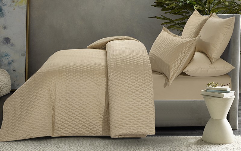 Diamond Cotton Comforter Bedding Set 6 PCS - King Beige