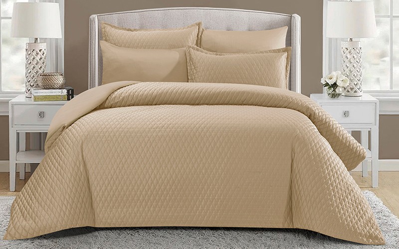 Diamond Cotton Comforter Bedding Set 6 PCS - King Beige
