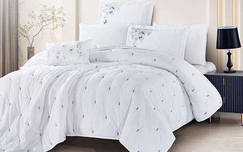 Restful Embroidered Comforter Bedding Set 7 PCS - King Off White