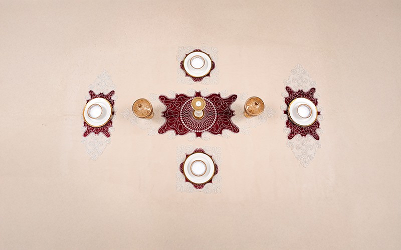 Turkish Armada Table Mat Set 5 PCS - Cream & Burgandy