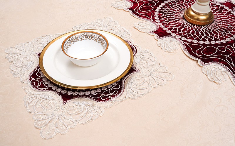 Turkish Armada Table Mat Set 5 PCS - Cream & Burgandy