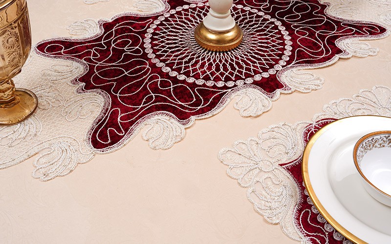 Turkish Armada Table Mat Set 5 PCS - Cream & Burgandy