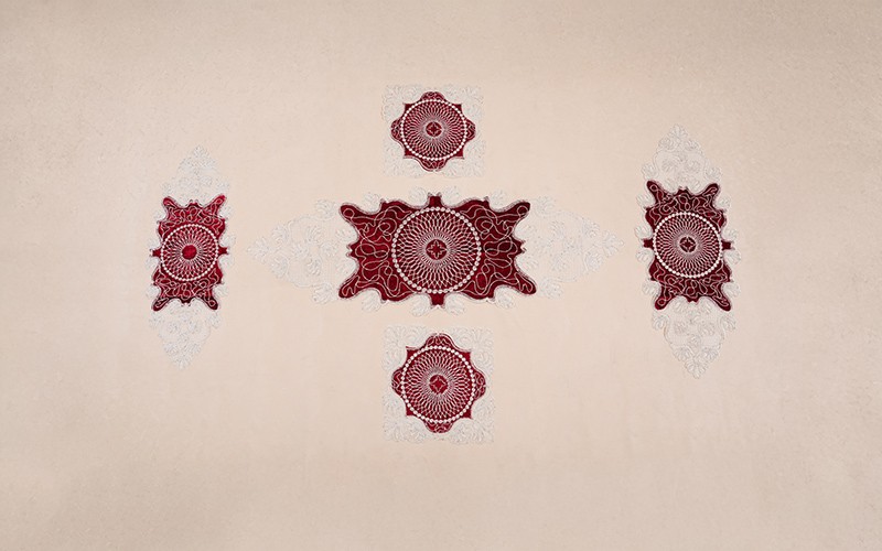 Turkish Armada Table Mat Set 5 PCS - Cream & Burgandy