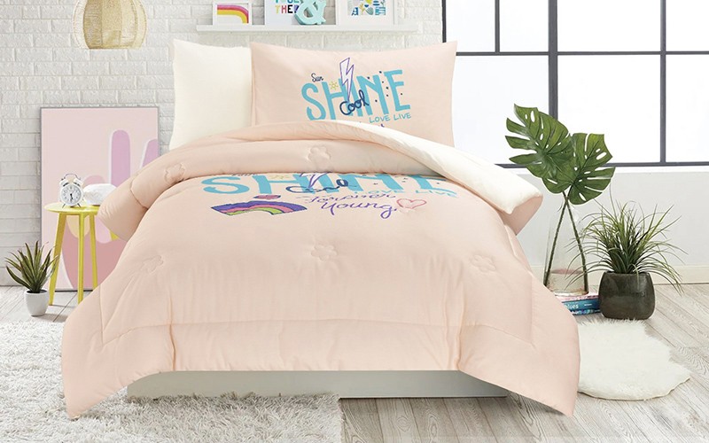 Cannon Kids Cotton Printed Comforter Set 4 PCS - Peach