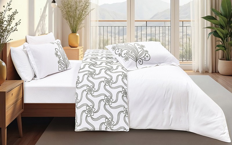 Feather Land Double Face Cotton Printed Duvet Cover Without Filling 6 PCS - King White