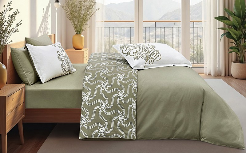 Feather Land Double Face Cotton Printed Duvet Cover Without Filling 6 PCS - King Green