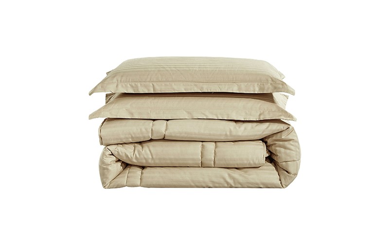 Marriot Cotton Stripe Comforter Bedding Set 5 PCS - Single D.Beige