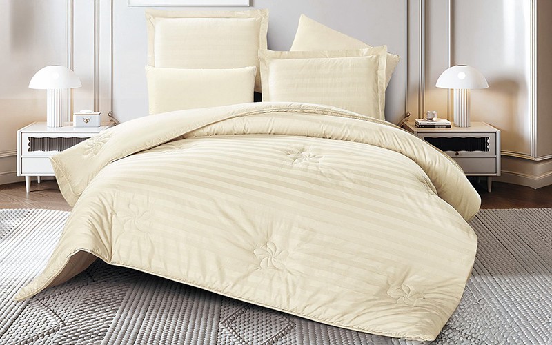 Wilson Stripe Cotton Comforter Bedding Set 6 Pcs - King Beige
