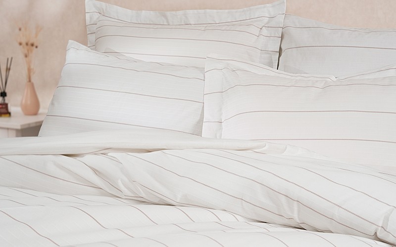 Al Saad Home Stripe Cotton Duvet Cover Without Filling Set 6 PCs - King Off White