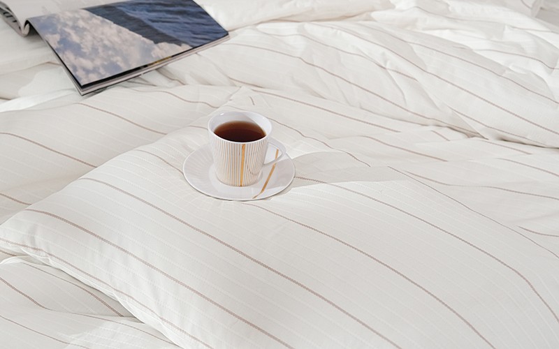 Al Saad Home Stripe Cotton Duvet Cover Without Filling Set 6 PCs - King Off White