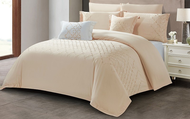 Sumaya Cotton Embroidered Duvet Cover Bedding Set With Filling 9 PCS - King Beige