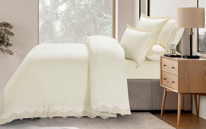 Lace Cotton Comforter Bedding Set 6 PCS - King Cream