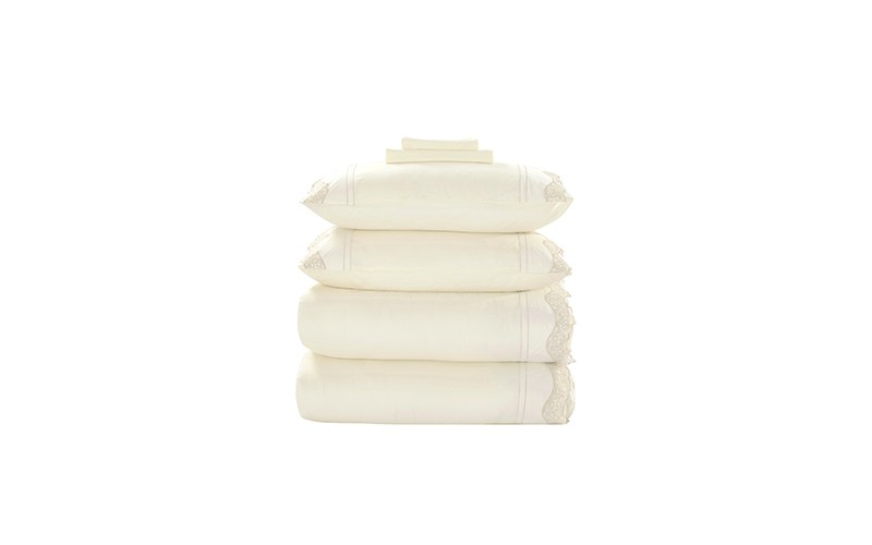 Lace Cotton Comforter Bedding Set 6 PCS - King Cream
