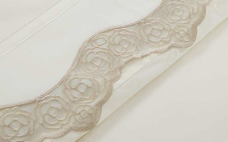 Lace Cotton Comforter Bedding Set 6 PCS - King Cream