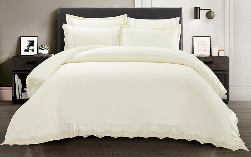 Lace Cotton Comforter Bedding Set 6 PCS - King Cream