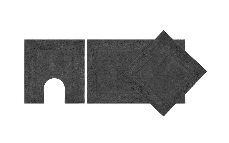AL Saad Home Square wide border Bath mat 3 Pcs - D.Grey