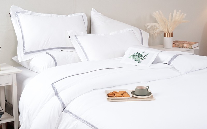 Marion Cotton Embroidered Duvet Cover Without Filling ( 300 TC ) 6 PCS - King White & Grey