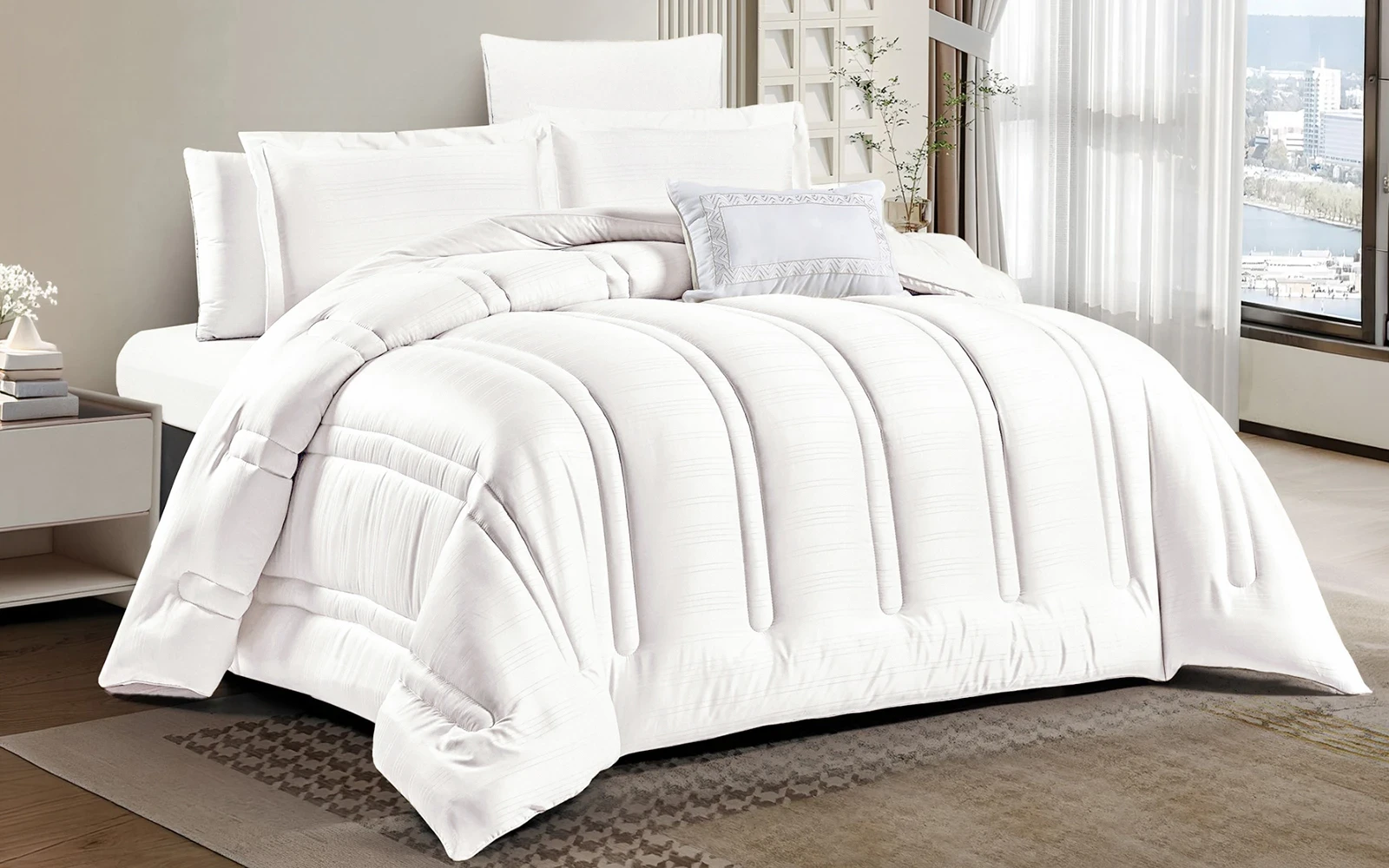 Artha Stripe Comforter Bedding Set 7 PCS - King Cream